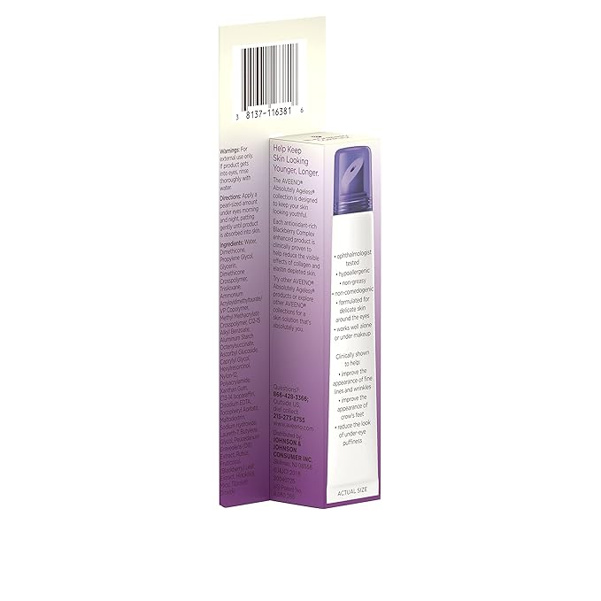 Aveeno Absolutely Ageless 3-in-1 Anti-Wrinkle Eye Cream for Fine Lines & Wrinkles, Crows Feet, & Under-Eye Puffiness, Antioxidant Blackberry Complex, Hypoallergenic, Non-Greasy, 0.5 oz-Velvo Beauty