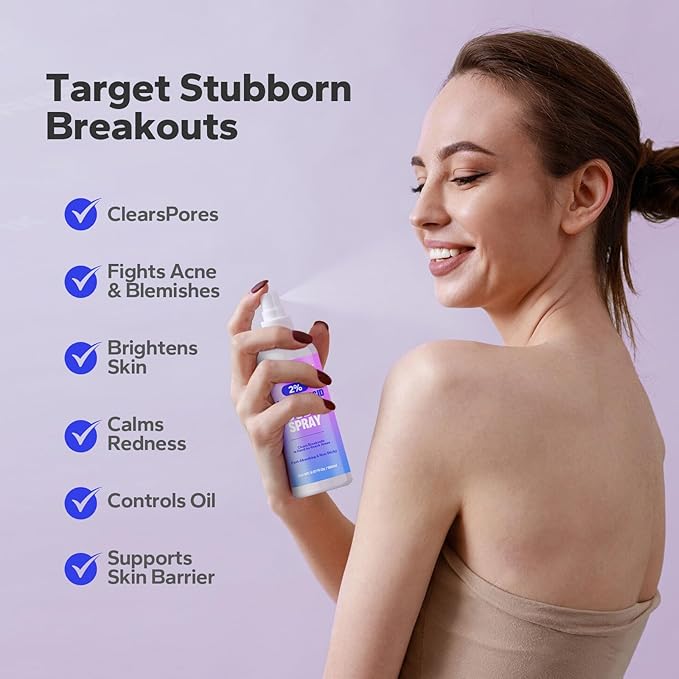 Salicylic Acid Spray (5.07 Fl Oz), 2% Salicylic Acid Body Spray, Body Acne Treatment for Bacne, Blackheads & Blemishes, Back & Chest Acne Spray for Face & Body, 360° Mist for All Skin Types-Velvo Beauty