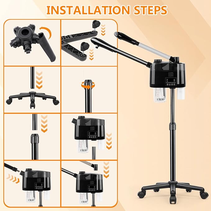 Professional Facial Steamer with Ozone and Hot & Cold Mist, Esthetician Steamer on Wheels, Face Humidifier for Facial Deep Cleaning, Digital Facial Steamer for Home and Salon, Black-Velvo Beauty