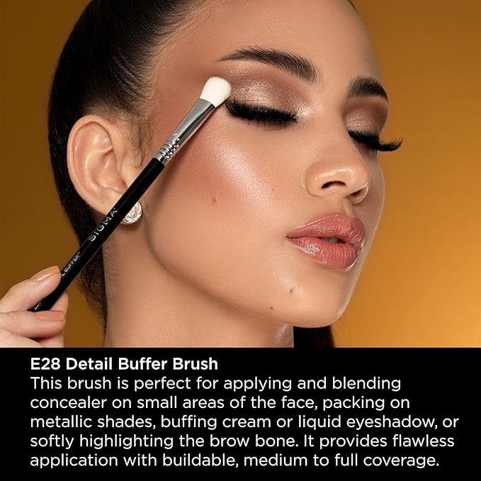 Sigma Beauty Professional E28 Detail Buffer Brush – Professional Eyeshadow Brush for Seamless Cream or Liquid Eyeshadow Blending, Packing on Metallic Shades & Highlighting the Brow Bone (1 Brush)-Velvo Beauty