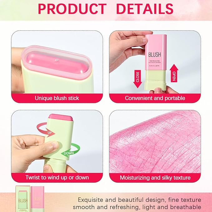 Multi-Purpose Makeup Blush Stick, 3-in-1 Beauty Tinted Solid Blush Stick For Cheeks, Lips And Eyes Waterproof Natural Cream Blush Stick With Long-Lasting Moisturizing Formula (#1Shy Pink)-Velvo Beauty