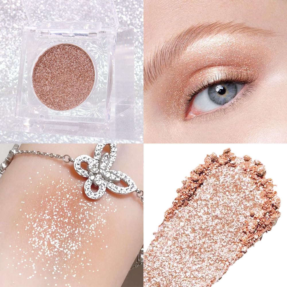 Champagne Rose Gold Monochrome Shimmer Eyeshadow Palette Makeup,Long Lasting Naturing-Looking Lightweight Glitter Single Eyeshadow,Neutral Powde Eye Shadow for Older Women-Velvo Beauty
