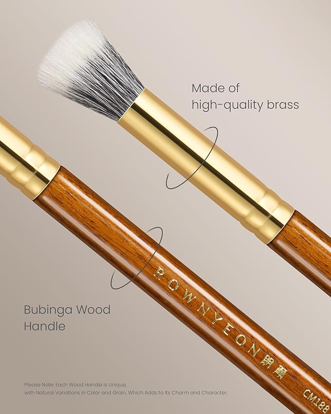 Desert Oak Series Dual Wool Blush Brush - Flat Top Goat Hair for Diffused Powder & Cream Blush, Seamless Blending, Bubinga Handle (CM 188)-Velvo Beauty