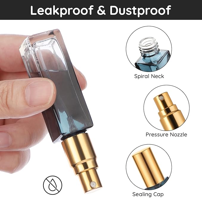 Segbeauty Travel Perfume Atomizer Refillable, 5 Packs 10ML Glass Spray Bottle for Perfume,Mini Portable Bottles Empty Fine Mist Sprayer Fragrance Cosmetic Container Kit Essentials, Gradient Blue-gold-Velvo Beauty