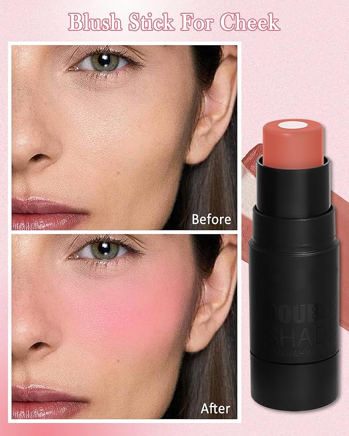 Cream Blush Stick Makeup for Cheeks, Multi Blush & Highlighter Contour Stick, Long Lasting Waterproof Pink Creme Blush Bronzer Stick, Lightweight Matte and Dewy Finish,Face Shaping Makeup for Women-06-Velvo Beauty