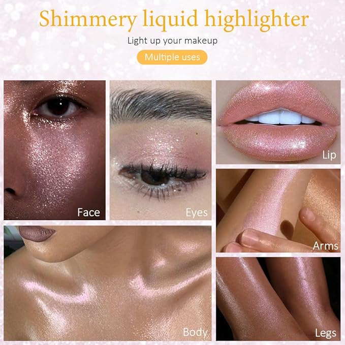 evpct Rose Gold Stardust Liquid Face Highlighter Makeup Waterproof Long Lasting Halographic Pink Glitter Shimmer Body Iridescent Highlighter Makeup Palette Stick-Velvo Beauty