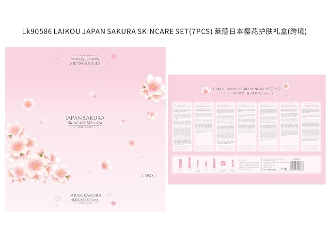 Skin Care Set JAPAN SAKURA Beauty Gift Sets Skin Care Kit with Cleanser, Toner, Lotion, Serum, Eye Cream, Face Cream, Make up Primer Travel Kit for Women Wife Mom 7pcs-Velvo Beauty