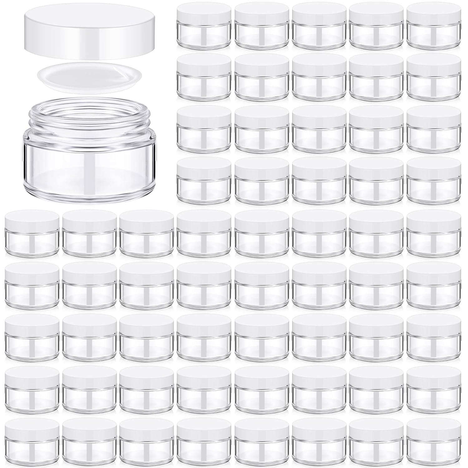 Domensi 100 Pcs 1 oz Glass Jars with Lids Bulk Round Glass Cosmetic Jars Lids 1 oz Small Travel Containers with Inner Liner for Lotions Powders Ointments Sample Cream(Clear, White)-Velvo Beauty