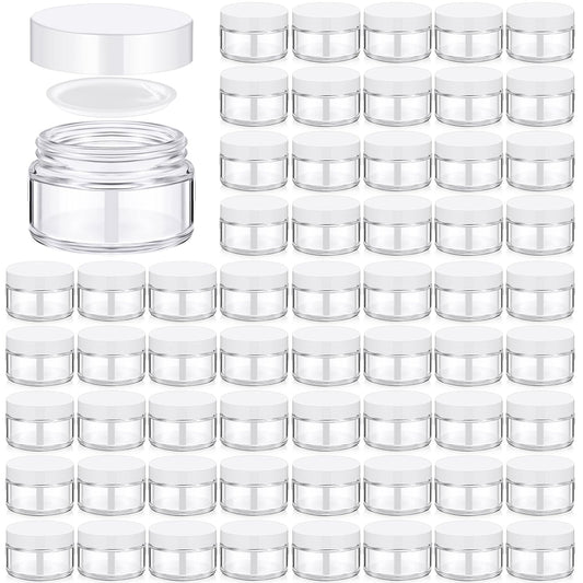 Domensi 100 Pcs 1 oz Glass Jars with Lids Bulk Round Glass Cosmetic Jars Lids 1 oz Small Travel Containers with Inner Liner for Lotions Powders Ointments Sample Cream(Clear, White)-Velvo Beauty