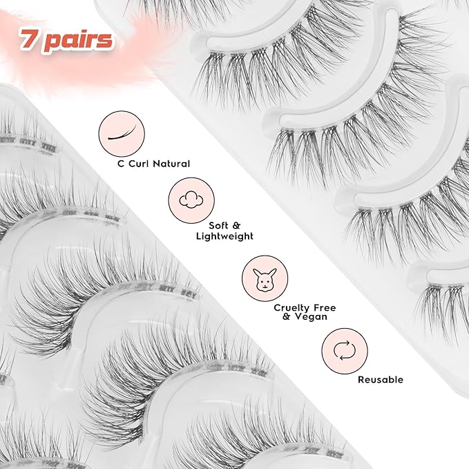 Wispy Lashes Natural Look False Eyelashes 13MM Eye Lash Pack 3D Volume Fake Eyelashes 7 Pair Siligli-Velvo Beauty