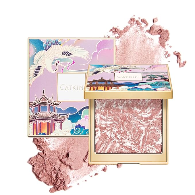 blush for cheek pink coral cheek color makeup powder blusher creamy texture long lasting shimmering glitter highlight 2 in 1 C05 Crystal Frost-Velvo Beauty