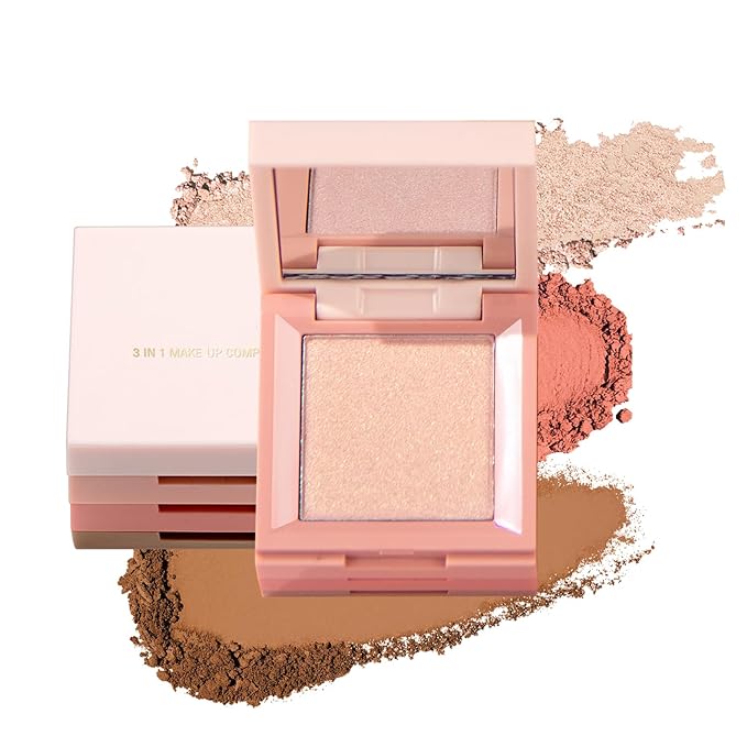 3 in 1 Highlighter Contour Blush Makeup Palette, 3 Colors Matte Shimmer Brighten Highlighting Bronzing Blusher Eyeshadow Pallet, Long Lasting Full Face Eyes Contouring Shaping Makeup kit with Mirror-Velvo Beauty