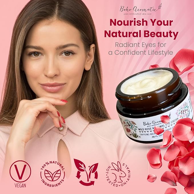 Wild Rose Renewal Eye Cream, Under Eye Cream, Natural Eye Cream for dark circles and fine lines, Green Beauty Product for under Eye area, Natural Skin Care .55 FL OZ (16.26ml)-Velvo Beauty