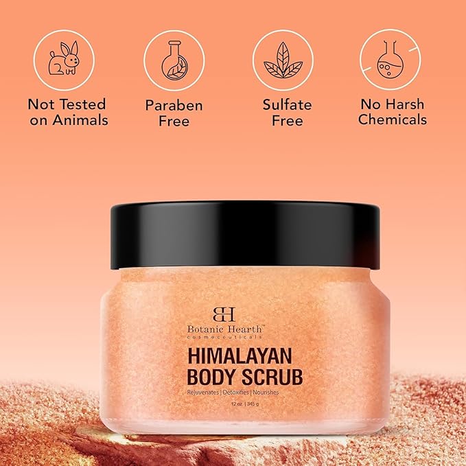 Botanic Hearth Himalayan Salt Body Scrub With Lychee Oil, Exfoliating Body Scrub Act As Body Exfoliator & Helps With Moisturizing Skin, Acne, Cellulite, Dead Skin Scars, Wrinkles 12 Oz-Velvo Beauty