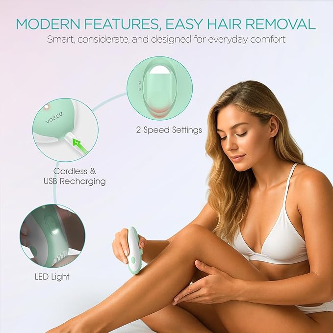 Epilator for Women-Cordless Epilators Hair Removal for Women, 4-in-1 Electric Razor Hair Remover, 2 Speeds & 21 Tweezers for Face Legs Arms Armpit Bikini, Green HR310-Velvo Beauty
