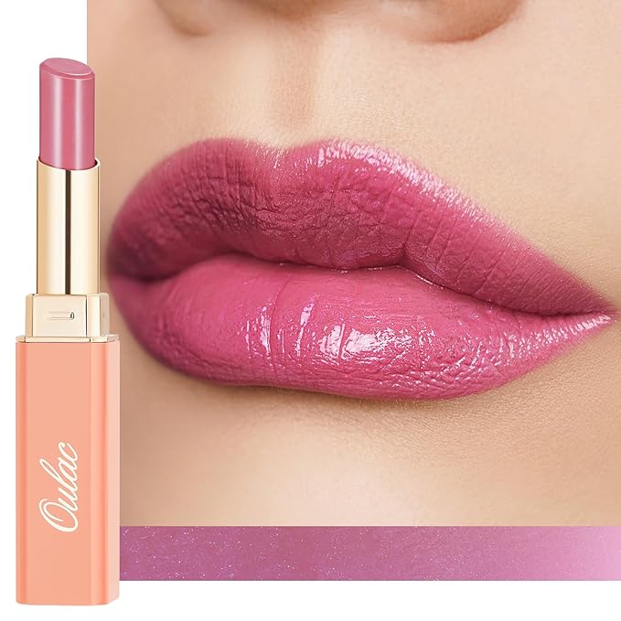 Oulac Moisture Mauve Pink Lip Gloss - 2 in 1 Shimmer Lipstick & Lip Balm, Long Lasting Hydrating, Juicy & Glossy finish, Smooth for Dry, Cracked and Chapped Lips, Vegan 2.2g/0.07oz (S04)-Velvo Beauty