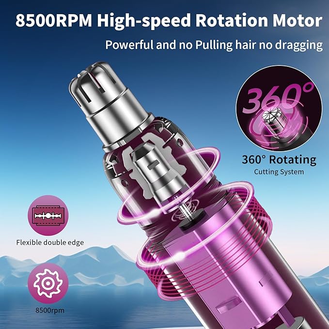 2025 Rechargeable Nose and Ear Hair Trimmer With LED Dispaly for Women Men,4 in 1 Painless Eyebrow & Facial Hair Trimmer with Powerful Motor,Ladies Wet & Dry Electric Razor for Travel (Pink)-Velvo Beauty