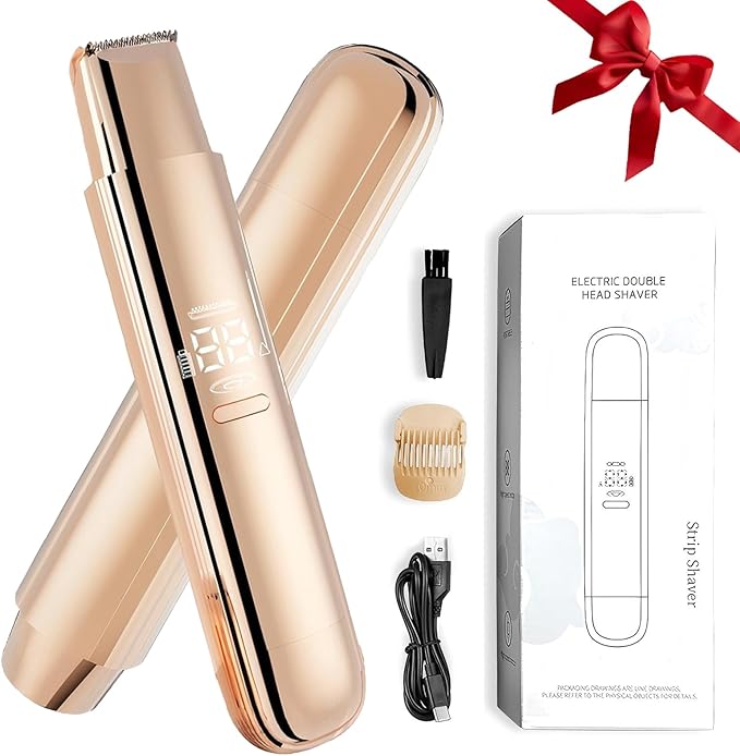 Bikini Trimmer for Women, 2 in 1 Dual-Head Electric Razors for Women Pubic Hair, Wet/Dry Use Body Hair Trimmer and Face Shaver with Display, Rechargeable Hair Removal for Bikini Legs Face Underarm Arm-Velvo Beauty