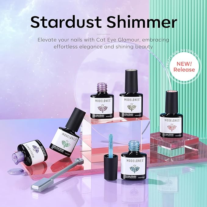 modelones Cat Eye Gel Nail Polish 6 Colors Red Green Silver Purple Blue Glitter Cat Eye Gel Polish Holographic 9D Semi-transparent With Magnet Soak Off Led Nail Art DIY Salon Gifts For Women Girl-Velvo Beauty