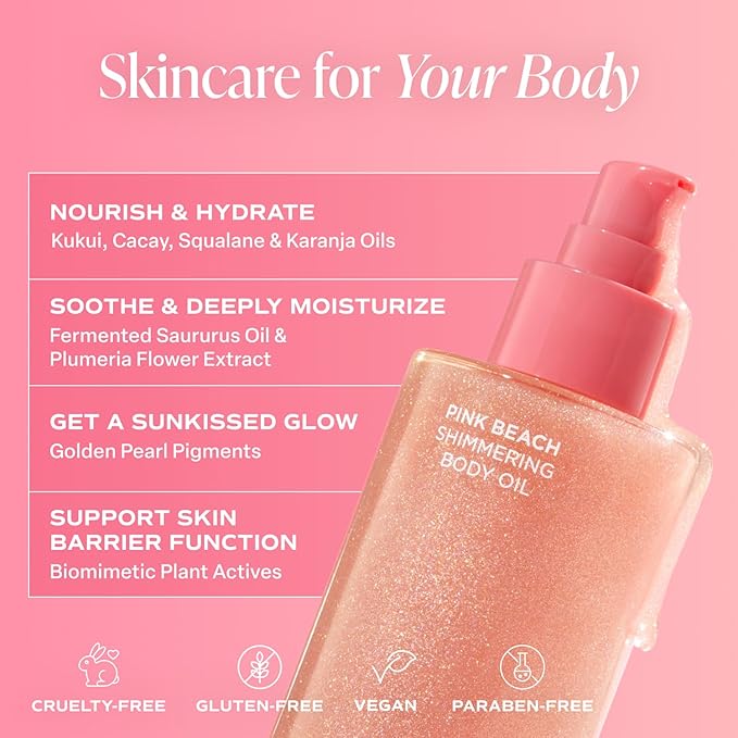 Saltair Shimmering Body Oil - Pink Beach Scented Dry Oil Moisturizer with Light-Reflecting Pearl Pigments. Moisturizing Glow for All Skin Types - 4 Fl Oz-Velvo Beauty