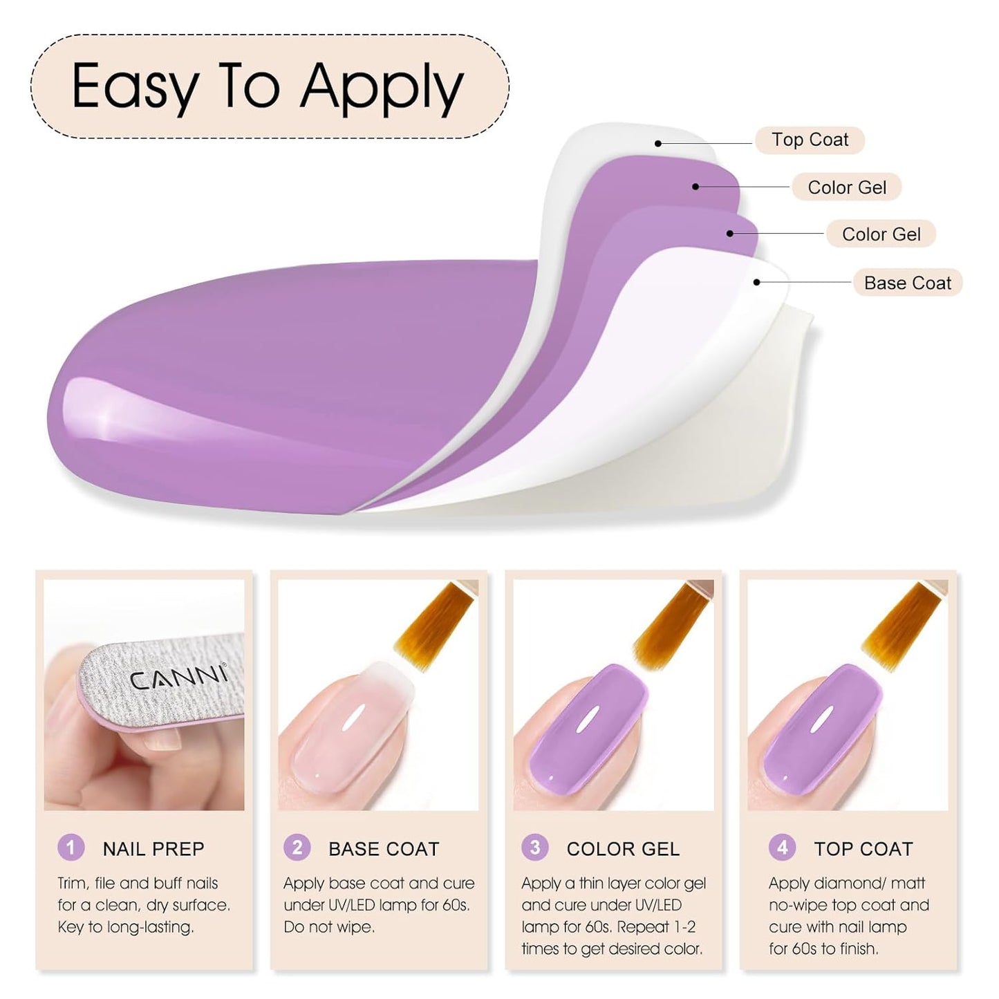 CANNI Purple Wisteria Nail Gel Polish – High Gloss Soak Off UV LED Gel, Long-Lasting Salon Manicure DIY Nail Art Gel Polish For Women-Velvo Beauty