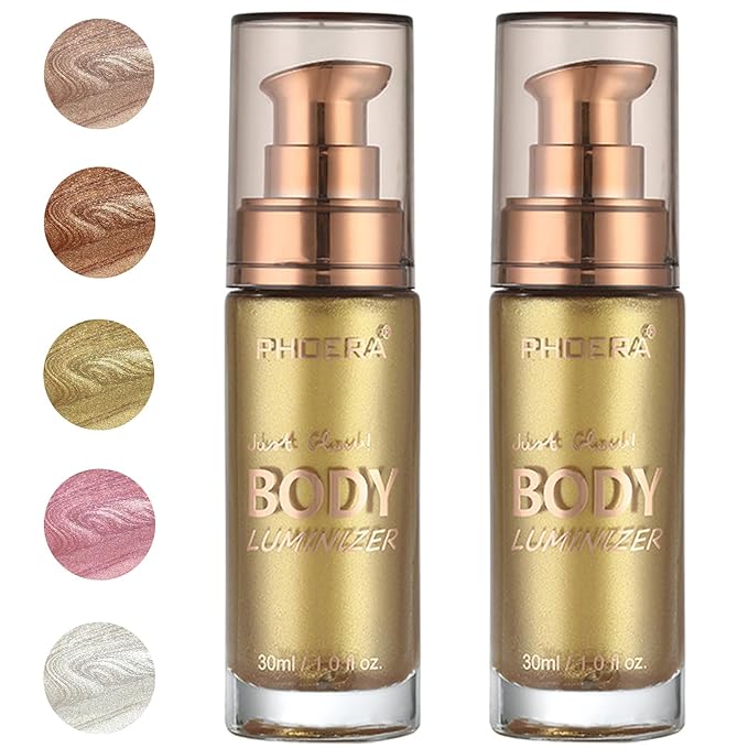 PHOERA Body Luminizer Highlighter, Waterproof Moisturizing and Glow For Face & Body, Face Body Glow Illuminator (2PCS 102 Metallic Gold)-Velvo Beauty