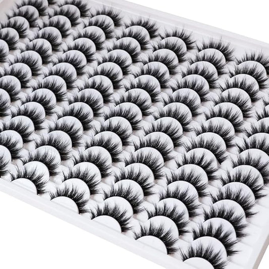 False Eyelashes 48 Pairs Faux Mink Lashes 14mm Wispy Lashes 3D Fluffy Cat Eye Lashes Pack Bulk Wholesale Strip Lashes(style 48-035)-Velvo Beauty