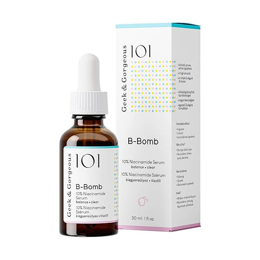 Geek & Gorgeous - B-Bomb - 10% Niacinamide Serum, Zinc PCA & Sarcosine, helps enlarged pores, oiliness and blemishes, combination skin, 1 oz-Velvo Beauty
