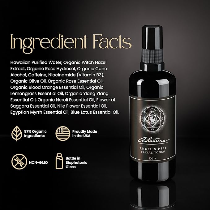 Alitura Angel's Mist Facial Toner – Hydrating & Revitalizing Face Spray with 97% Organic Ingredients – Refreshes, Tightens & Balances for All Skin Types – 100ml-Velvo Beauty