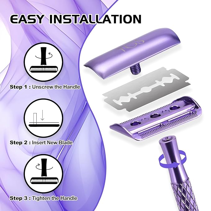 Double Edge Safety Razor for Women Purple with 10 Blades and Silicone Cover - Durable Metal Eco-Friendly Single Blade Razor - Closed Smooth Shave-Velvo Beauty
