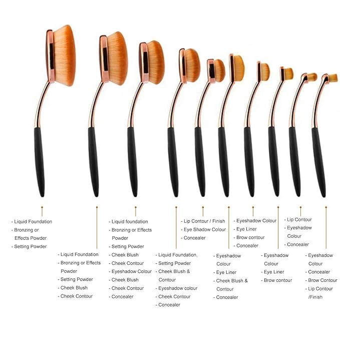 Yoseng Makeup Brushes Set 10Pcs Professional Oval Toothbrush Foundation Cream Contour Powder Blush Conceler Eyeliner Blending Brush New Fashionable Super Soft Cosmetic Brushes Tool with Box(Rose Gold)-Velvo Beauty