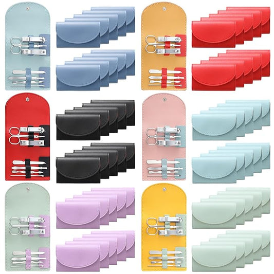 60 Sets Travel Manicure Set Nail Clippers Bulk Pedicure Kit 7 in 1 Stainless Steel Professional Nail Set Grooming Kits Nail Care Tools for Women Men(Bright Color)-Velvo Beauty