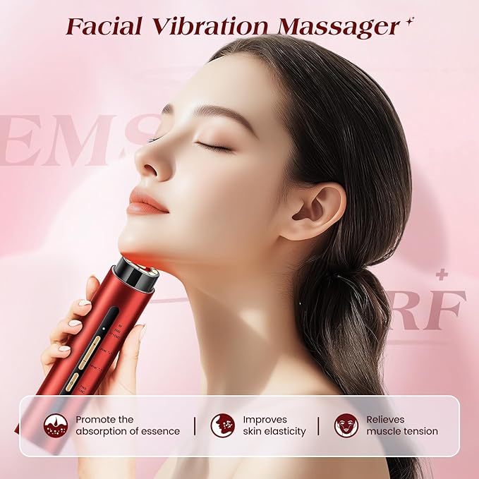 Microcurrent Facial Device, 3 Modes Red Light Therapy for Face and Neck, Skin Care Facial Massager Perfect Gifts for Women Men(Red)-Velvo Beauty
