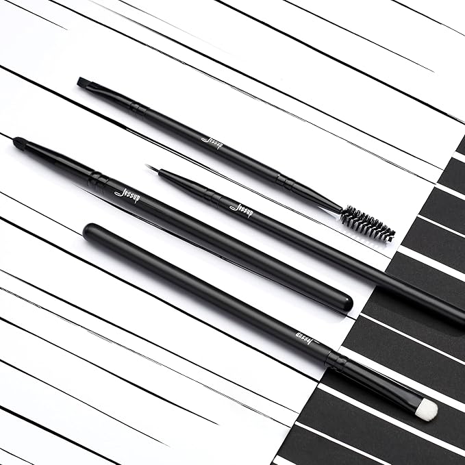Jessup Makeup Brush Set 10pcs Black Make up Brushes Set Professional with Natural Synthetic Hair for Foundation Blending Blush Concealer Eyeshadow Eyebrow Eyeliner, T323-Velvo Beauty