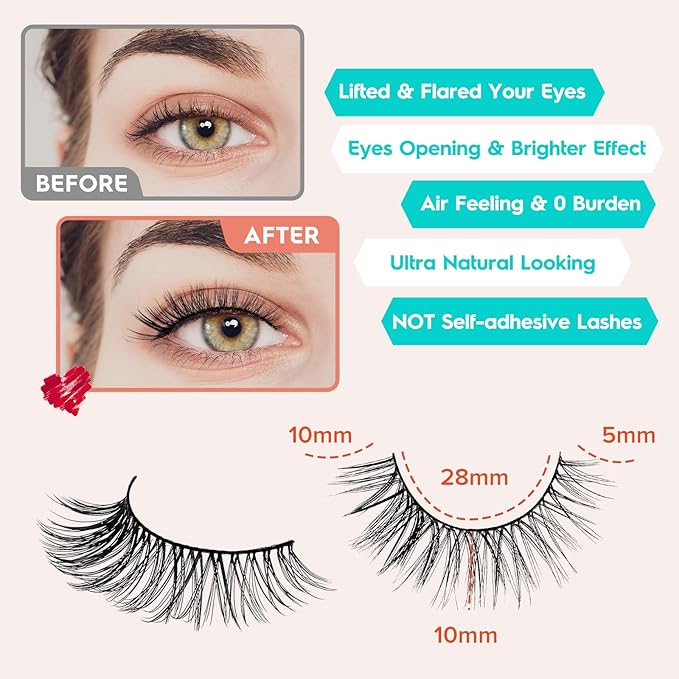 Wispy Cat Eye Lashes False Eyelashes Natural 10mm Short Lashes Pack Soft Strip Eyelash 3D Volume C Curl Natural Eyelashes 7 Pair Siligli Eyelashes-Velvo Beauty