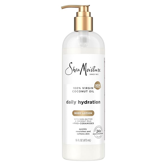 SheaMoisture Daily Hydration Body Lotion with 100% Virgin Coconut Oil, Shea Butter, Coconut Milk and Pro-Ceramides, Quickly Nourish & Soften Skin, 24H Moisturizing 16 oz-Velvo Beauty