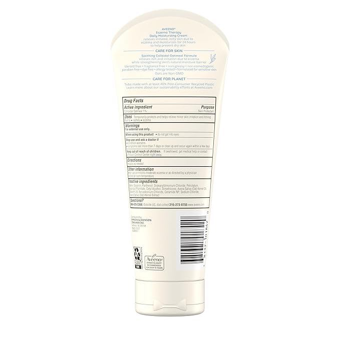 Aveeno Eczema Therapy Daily Moisturizing Body Cream for Sensitive Skin, Soothing Eczema Relief Cream, Colloidal Oatmeal & Ceramide for Dry & Itchy Skin, Steroid- & Fragrance-Free, 7.3 oz-Velvo Beauty