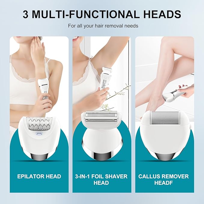 Electric Bikini Epilator for Women, 5 in 1 Hair Removal for Face, Chin, Arm, Leg, Armpit, Bikini Trimmer, IPX6 Waterproof, USB Rechargeable, Wet & Dry Lady Shaver,2 Speeds & 5 Cutter Heads-Velvo Beauty