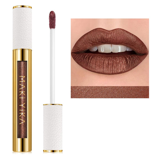 MAKI YIKA Brown Lipstick for Women Metallic Lipsticks Glitter Long Lasting Lipstick No Smudge No Transfer Liquid Lip Gloss (BR04 After Heat)-Velvo Beauty