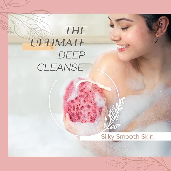 Spongentle Deep Cleansing Body Loofah Sponge, Natural Colors, for Bath and Shower, Multiple Textures for Gentle and Deep Exfoliation, Generous and Rich Lather, (Pack of 2)-Velvo Beauty