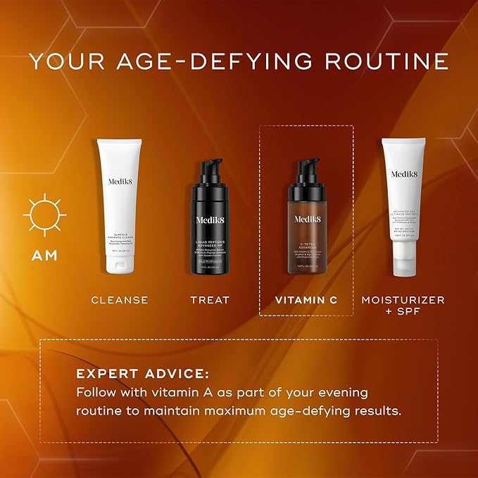 Medik8 C-Tetra Advanced - Balancing, Plumping, Hydrating Daily Vitamin C Serum with Hyaluronic Acid, Squalene - Smooths Fine Lines, Wrinkles - 1.0 oz-Velvo Beauty