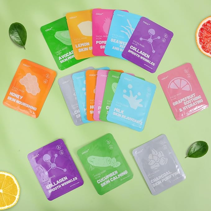 48 Pack Collagen Hydrating Face Masks Skincare for Women, Moisturizing & Soothing Face Mask for All Skin Types, Facial Masks Set Spa Gifts for Women, Bulk Sheet Face Mask for Skin Care-Velvo Beauty
