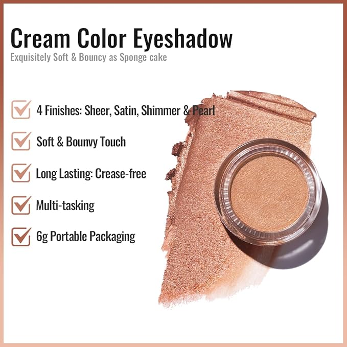 Oulac Nude Pearl Cream Eyeshadow also for Highlighter Shimmer Eye Shadow Waterproof&Long Lasting with Moisturizing Formula Blendable Shimmer Eye Make-up,Vegan & Cruelty-Free,6g P02-Velvo Beauty