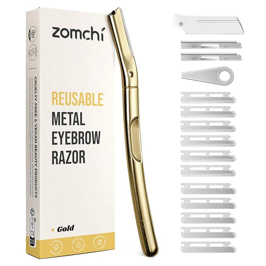 ZOMCHI Dermaplane Razor with 11 Blades for Women & Men, Eyebrow Trimmer with Protective Silicone Cap, Face Razor for Hair Removal - Matte Gold-Velvo Beauty