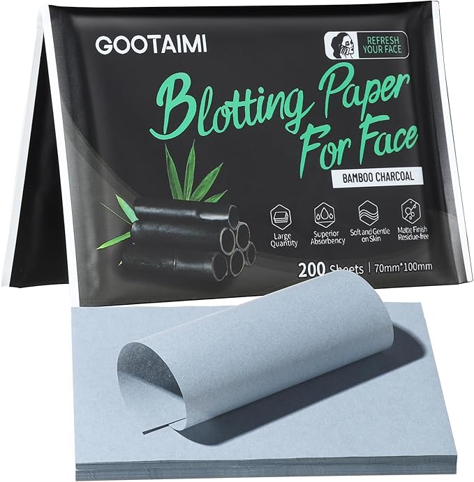 Blotting Paper for Oily Skin, Natural Bamboo Charcoal Blotting Paper, Oil Blotting Sheets for Face, 100 * 70MM Large Oil Absorbing Sheets Makeup Face Tissues, 200 Counts-Velvo Beauty