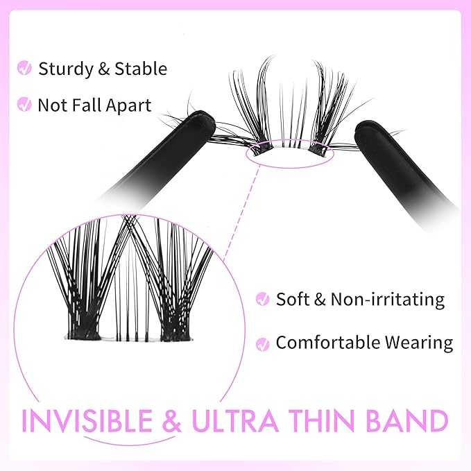 VEYESBEAUTY Lash Clusters Kit Eyelash Extensions Thin & Invisible Band DIY Individual False Eyelashes Newbie's Five-Second Series Lash Tray for Self-application, Whisper Lash 8-16mm Mixed Length-Velvo Beauty