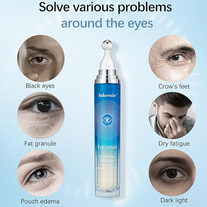5% Caffeine Eye Serum,Caffeine Eye Cream with Massage Roller Ball,Under Eye Cream for Dark Circles,Puffiness,Under Eye Bags,Moisturizing Cream Eye Bags Fine Lines Wrinkle Treatment for Women and Men-Velvo Beauty