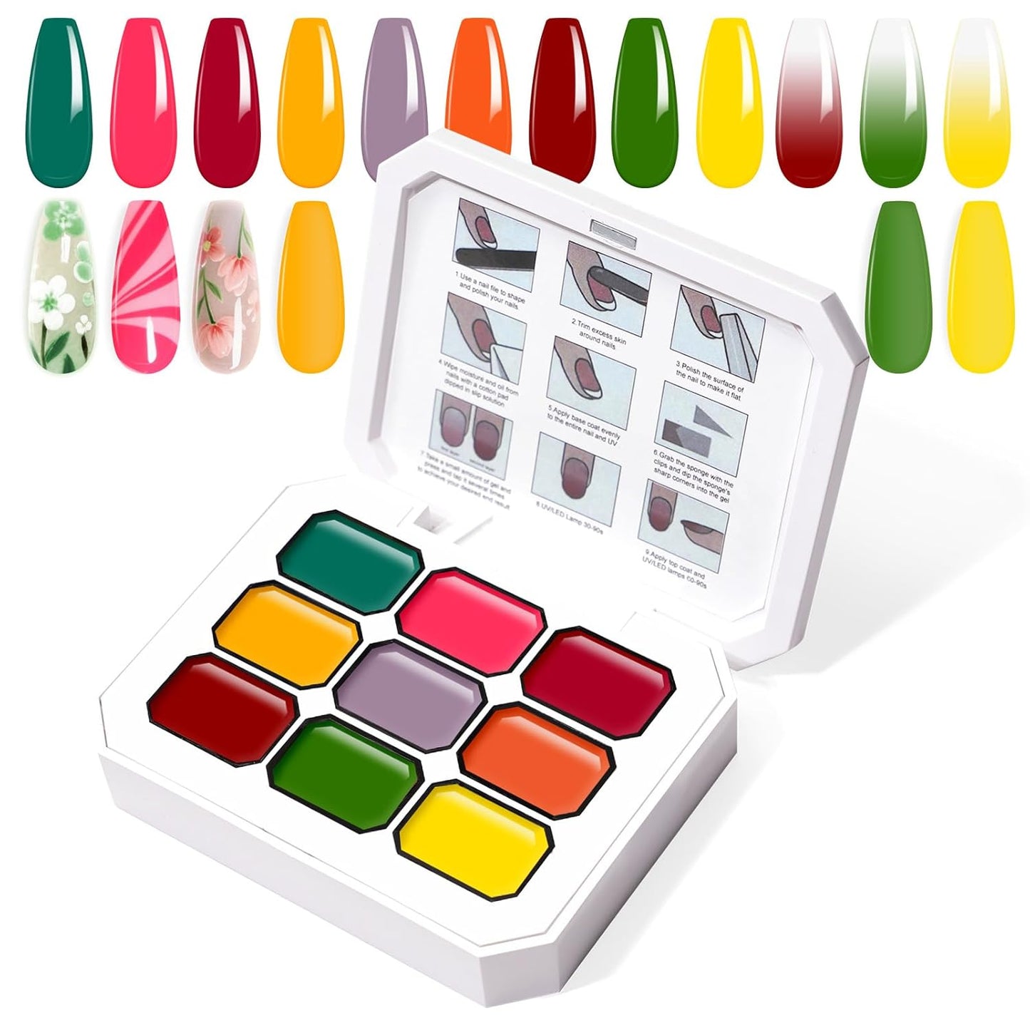 Gradient Painting Gel, 9 Bright Colors Ombre Gel Nail Polish for Pigment Pat Aura Nails French Ma nicure Soak Off UV Long-lasting No-wipe Home Salon DIY Nail Art Vegetable Salad-Velvo Beauty