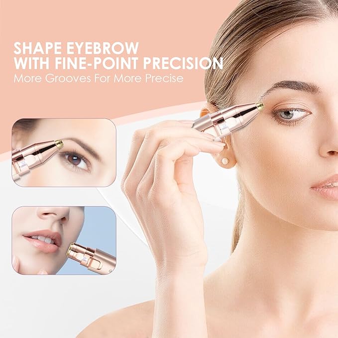 Eyebrow & Facial Trimmer: 2 in1 Rechargeable Facial Hair Removal & Eyebrow Shaver - Body Razor with Built-in LED Light (Rose Gold)-Velvo Beauty