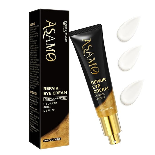 ASAMO Retinol Eye Cream – Retinol and Peptides for Fine Lines, Puffiness, and Under-Eye Shadows, Anti Aging, Eye Care Daily Wrinkle Cream,1.06 fl.oz-Velvo Beauty